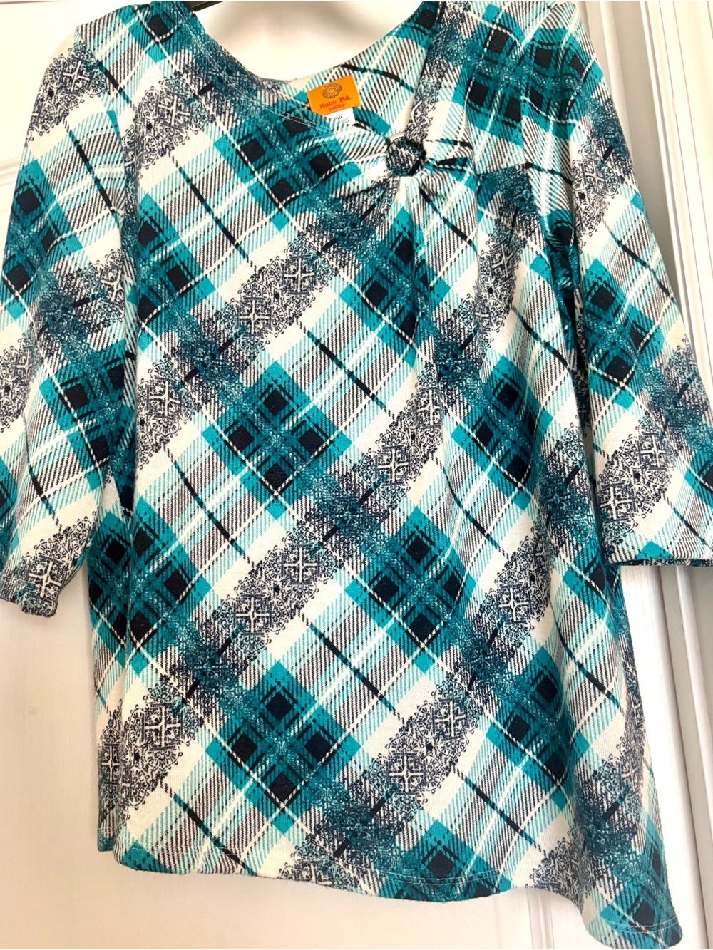 Ruby Rd. Teal and Navy Plaid Keyhole Tunic